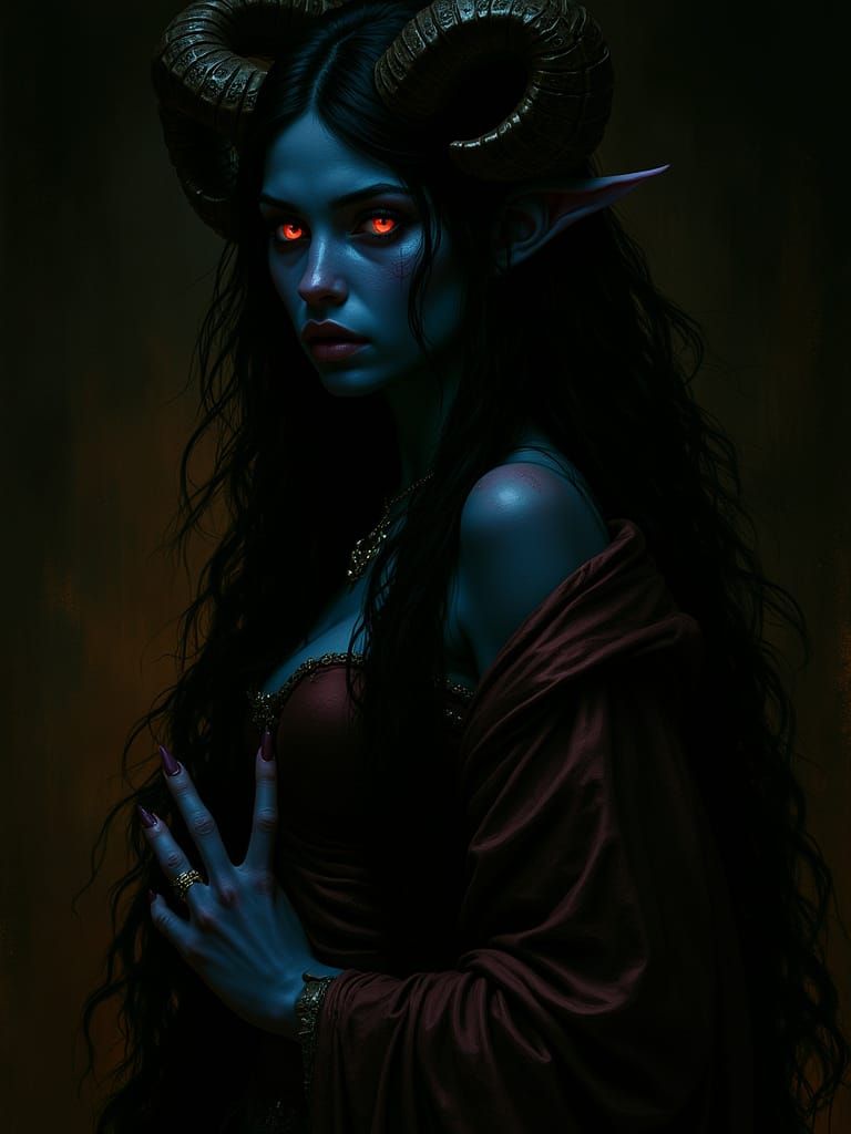 Tiefling Portrait in Dark Fantasy Style