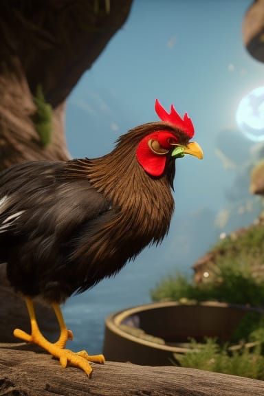 Chicken Little Sees Falling Sky: Hyperdetailed Digital Art