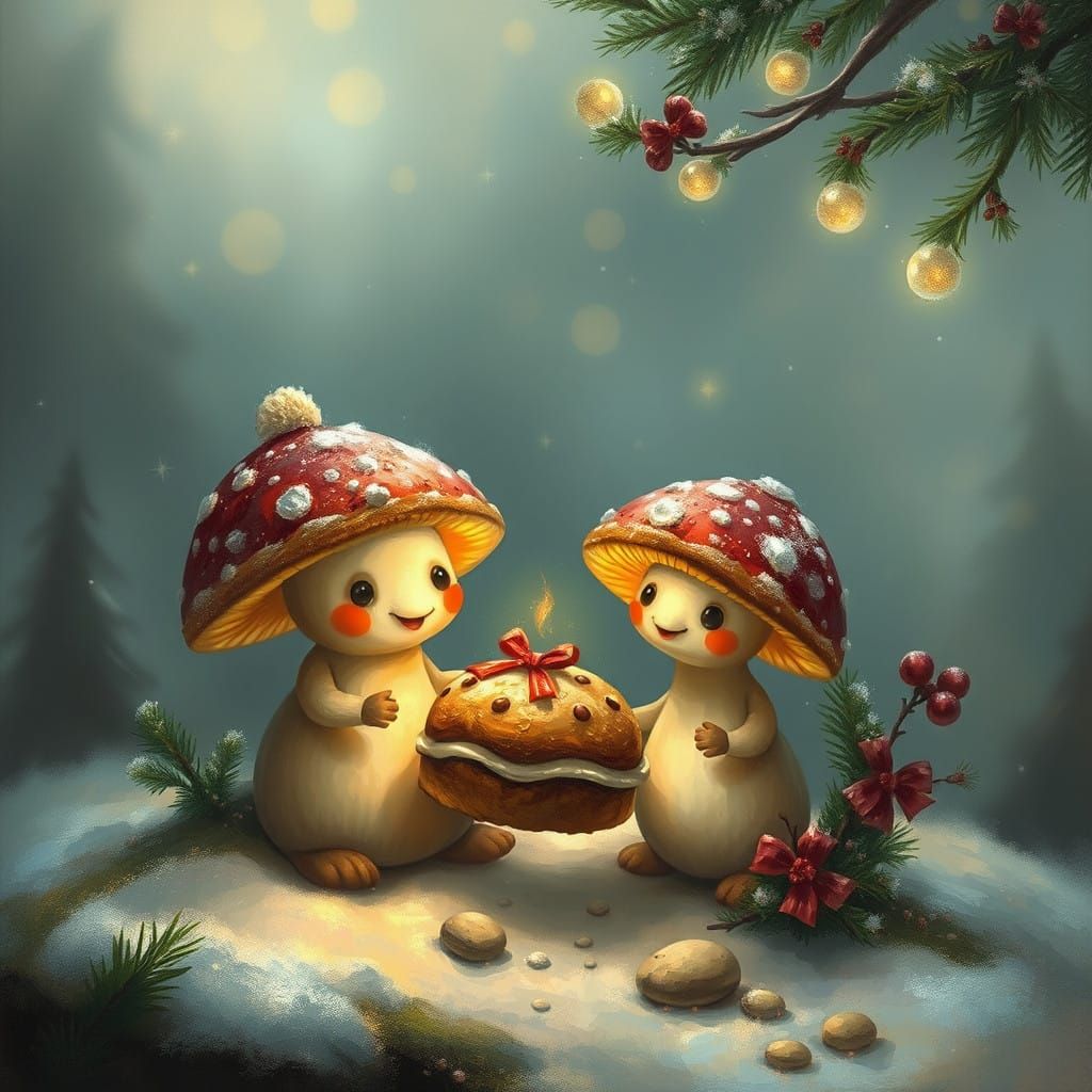 Fantasy Mushrooms Celebrate Christmas with Sweet Treats