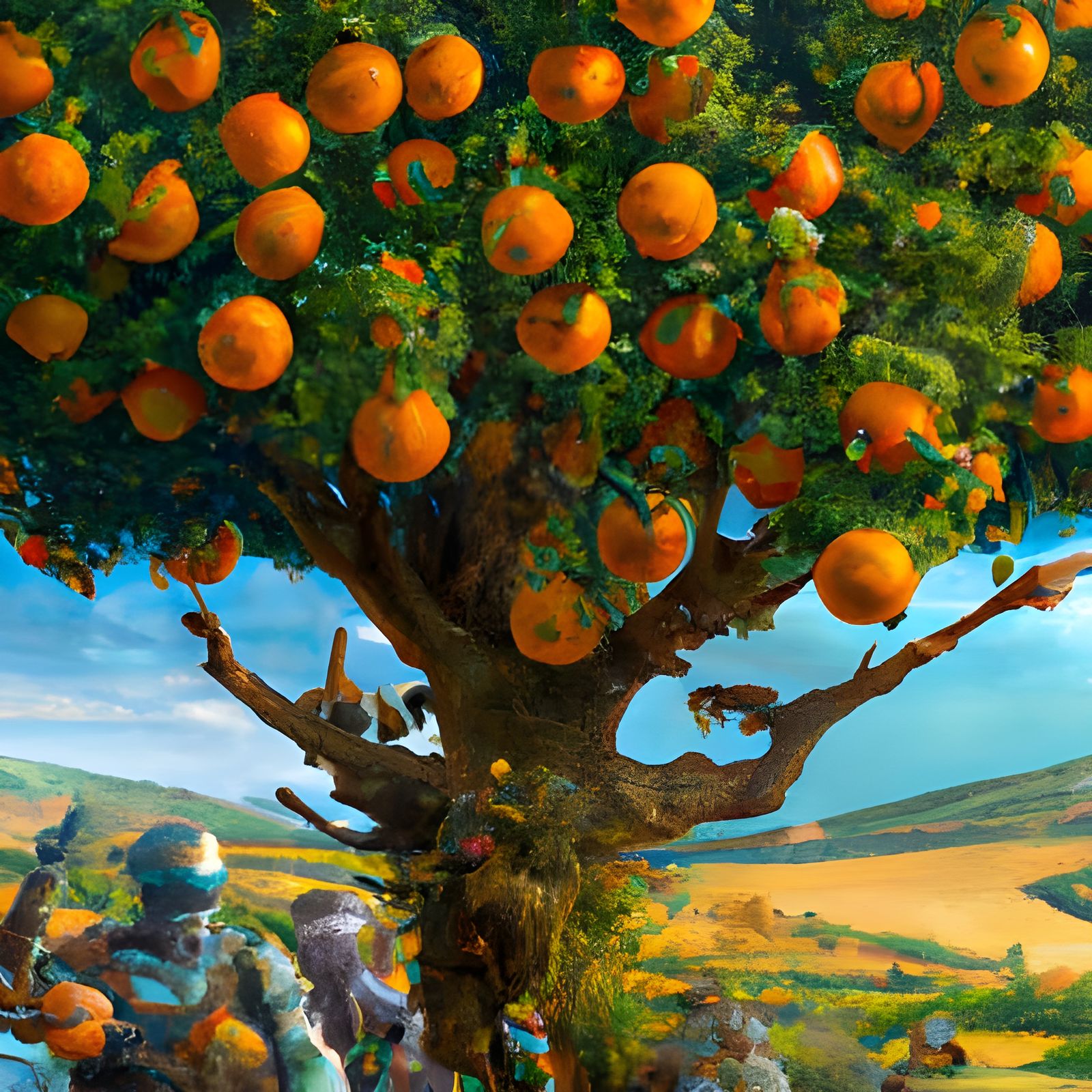 Planetary Orange Tree: Hyperrealistic Digital Art