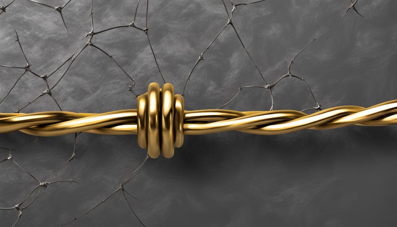 Hyperrealistic Silver and Gold Barbed Wire Cage