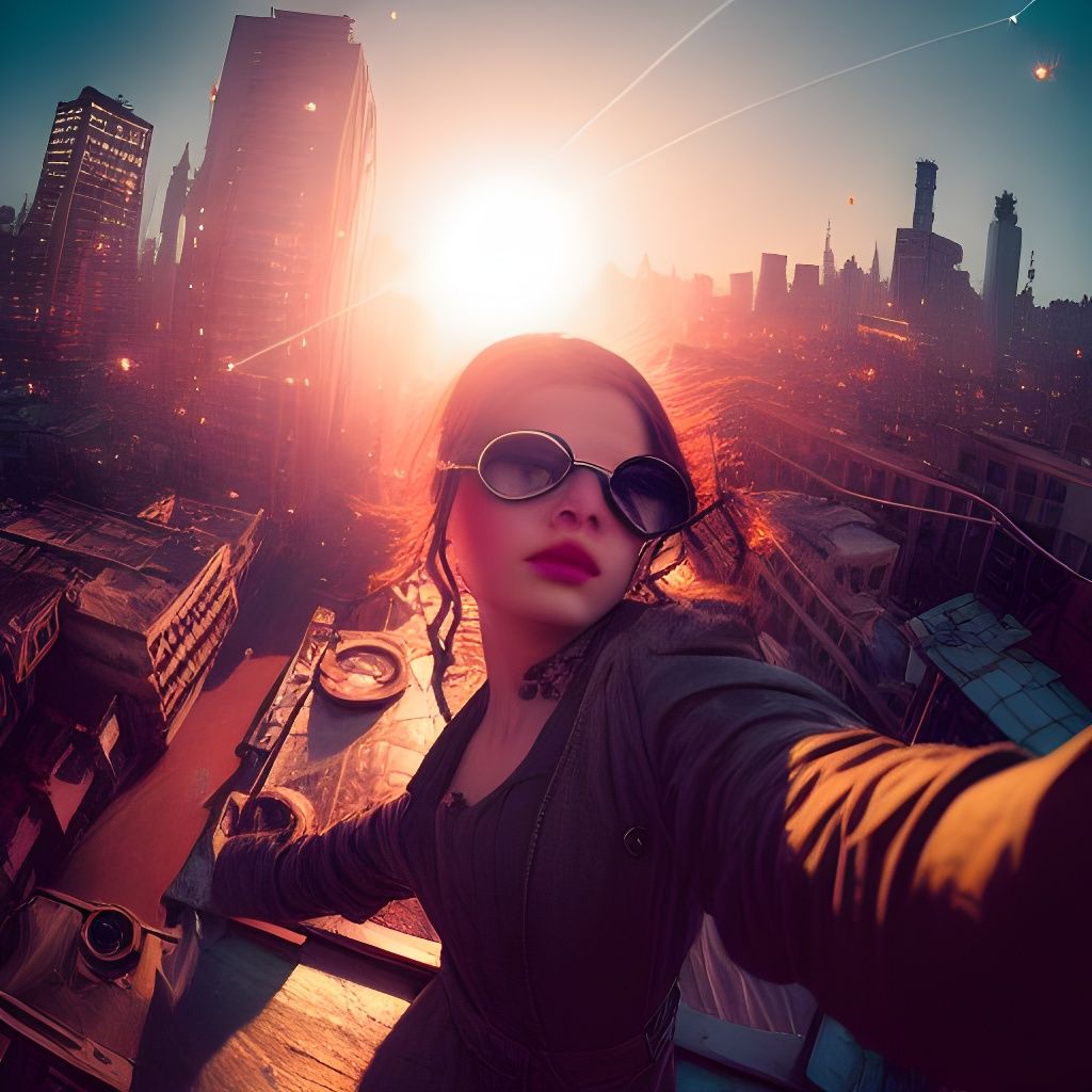 Steampunk Selfie From Rooftop, Cel-Shaded Style