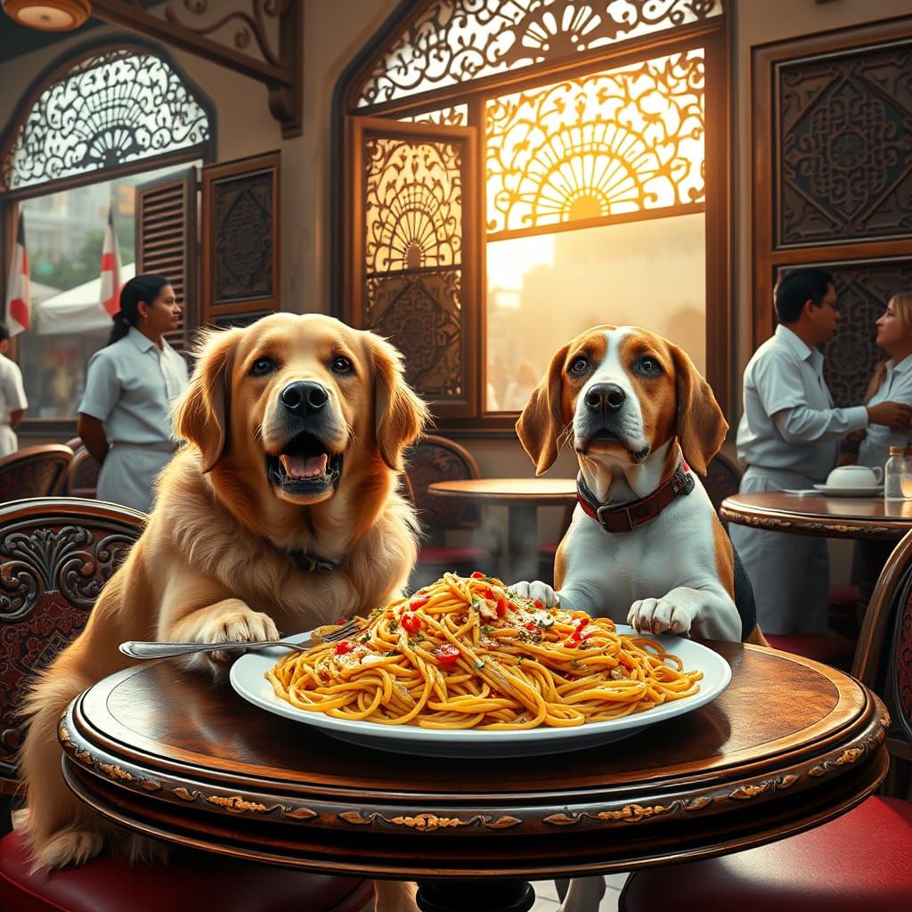 Majestic Dogs Dine in Whimsical Calcutta Cafe Scene