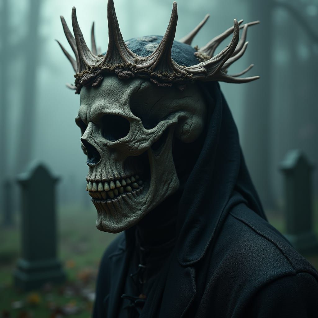 Gothic Bone Crown in Misty Graveyard