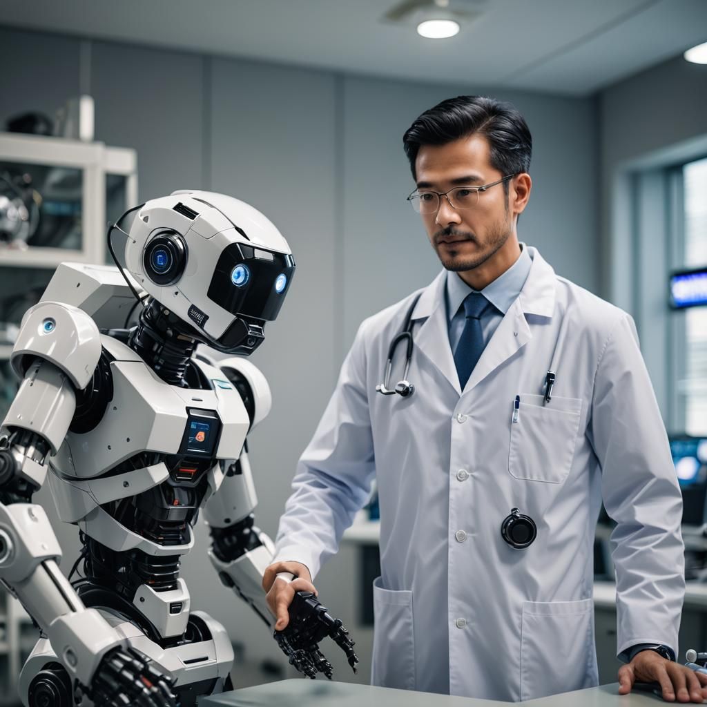 Futuristic Doctor with Robot in Professional Photo