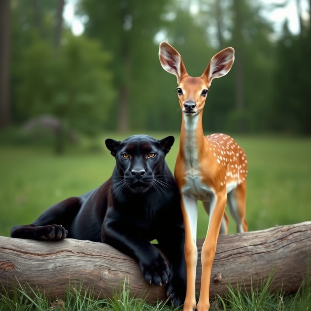 Panther and Doe in Serene Landscape