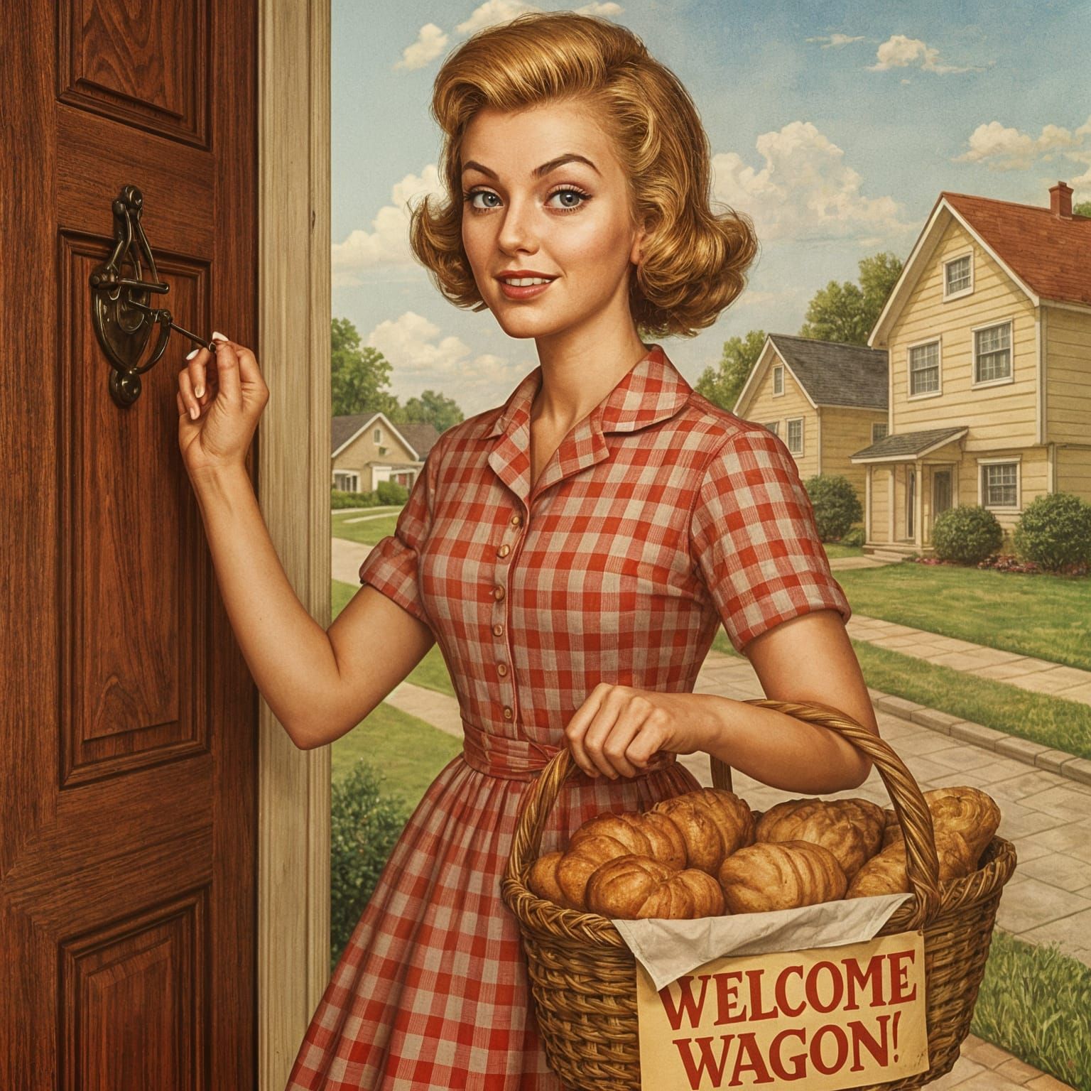 Macabre Whimsical Welcome Wagon Housewife Illustration