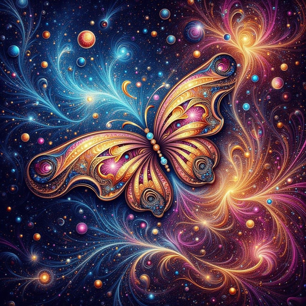 Cosmic Butterfly in Vibrant Aboriginal Fractal Art