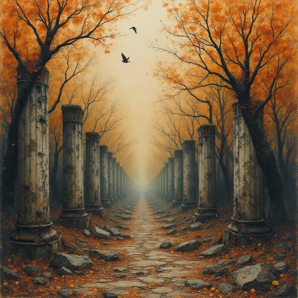 Autumnal Ruins in Abstract Zentangle Style