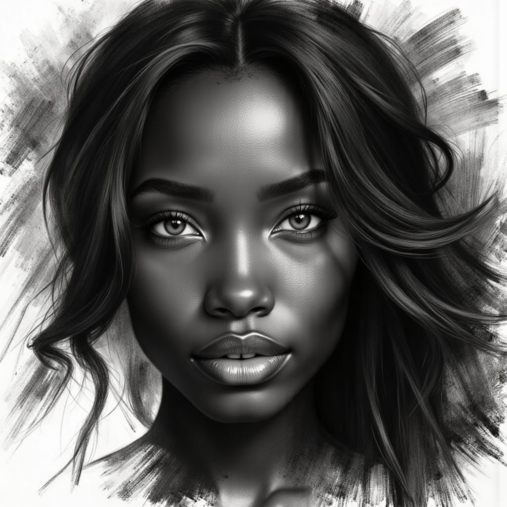 Black Woman from Timbuktu in Charcoal Style