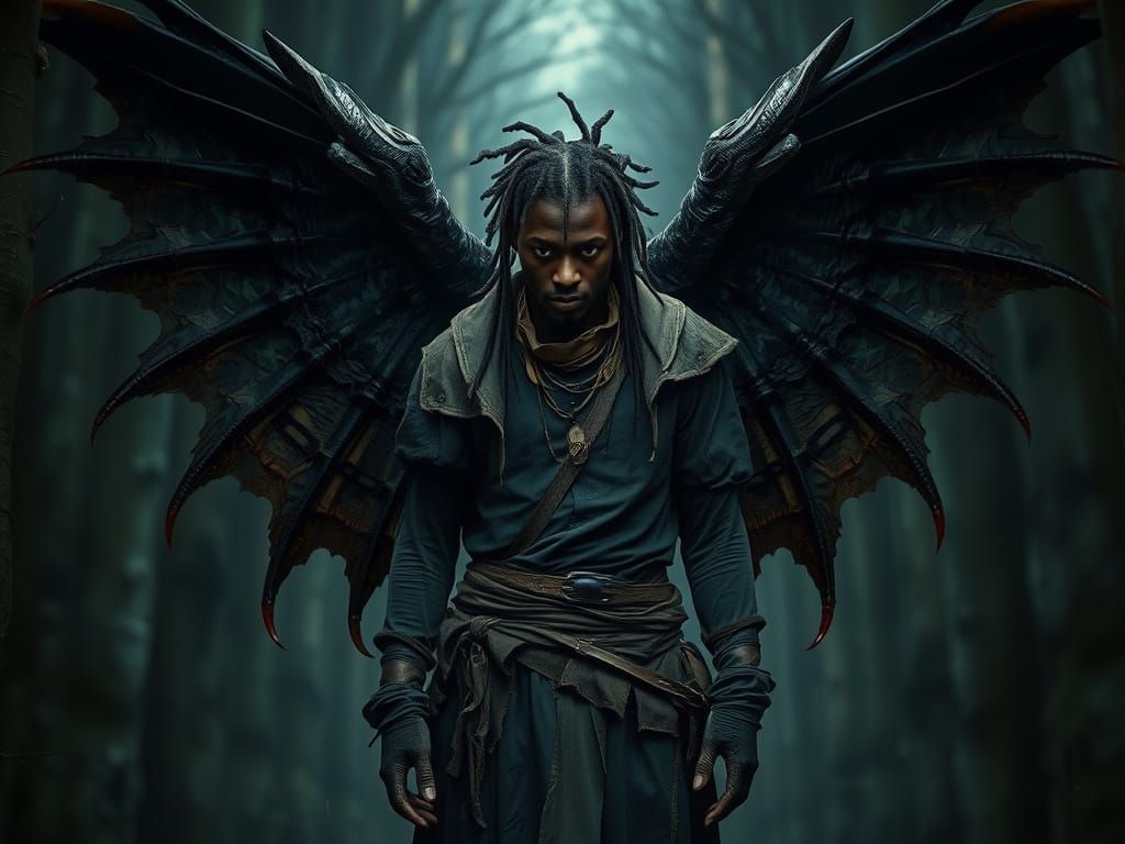 Fallen Angel in Dark Woods, Dark Fantasy Art