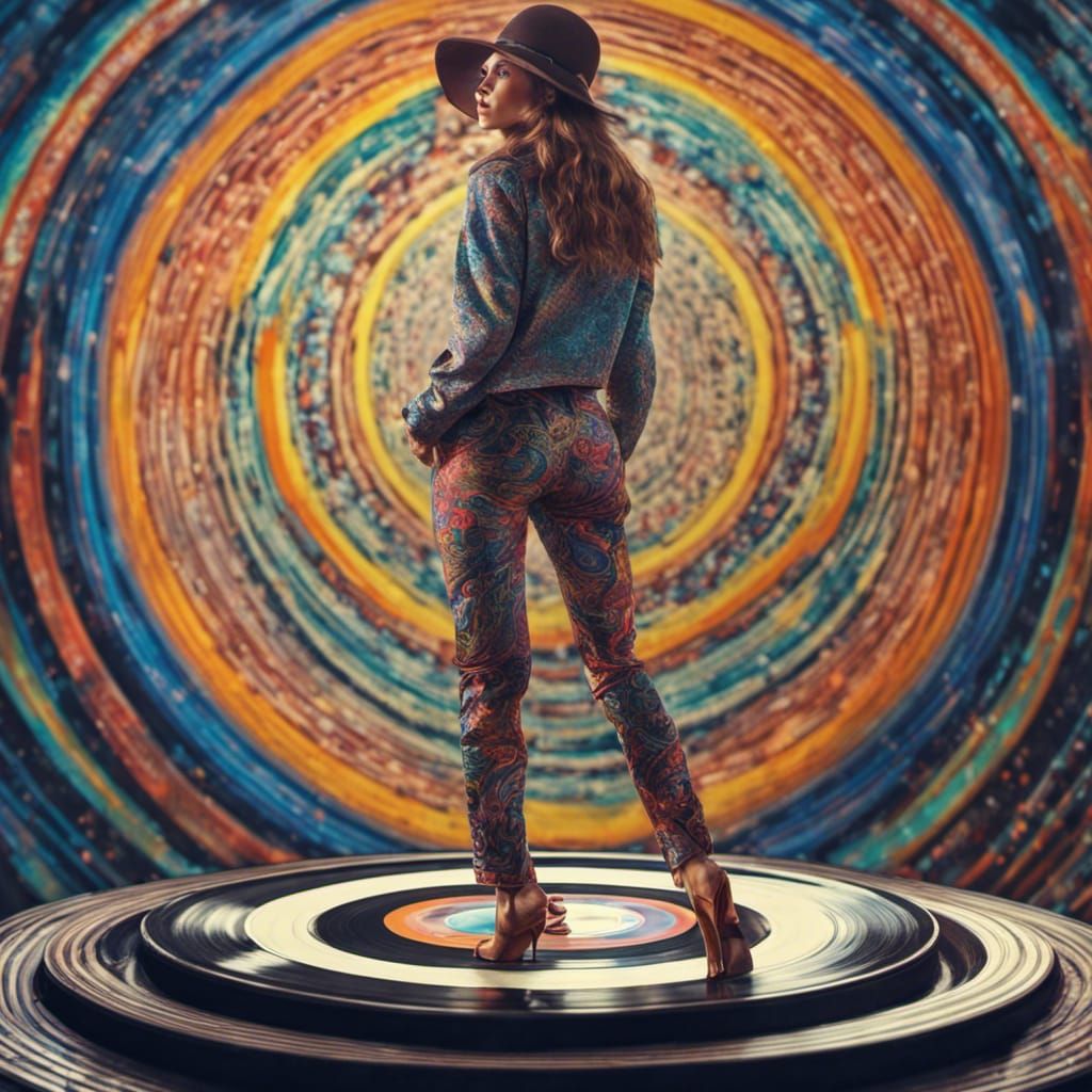 Psychedelic Vinyl Lady: Hyperrealistic Image