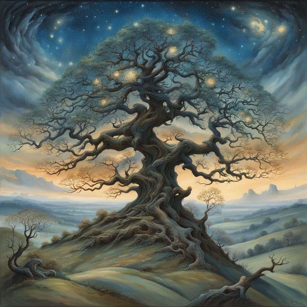 paysage féerique au crépuscule, où la lumière dorée du solei...