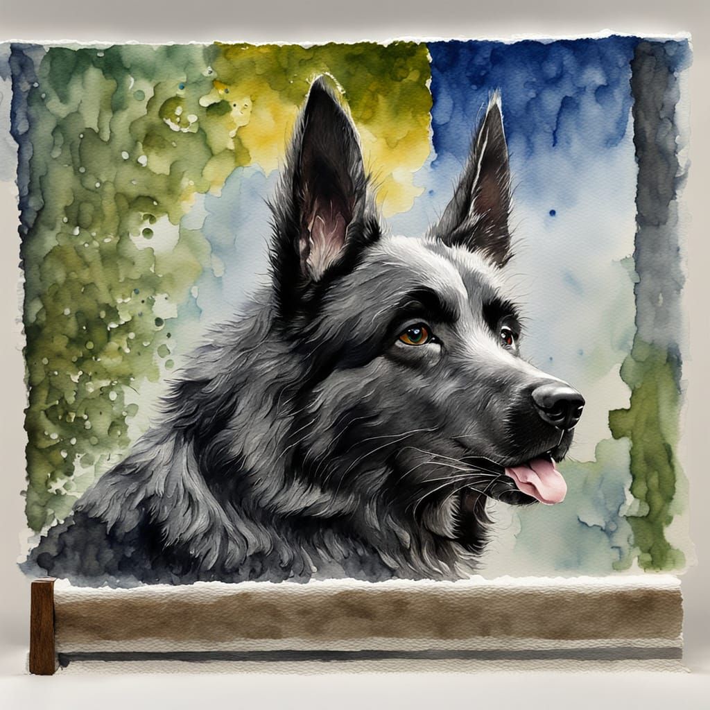 Vibrant Watercolor Portrait of a German Shepherd