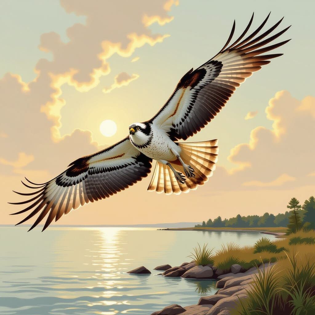 Osprey in Flight: Shoreline Bird Illustration