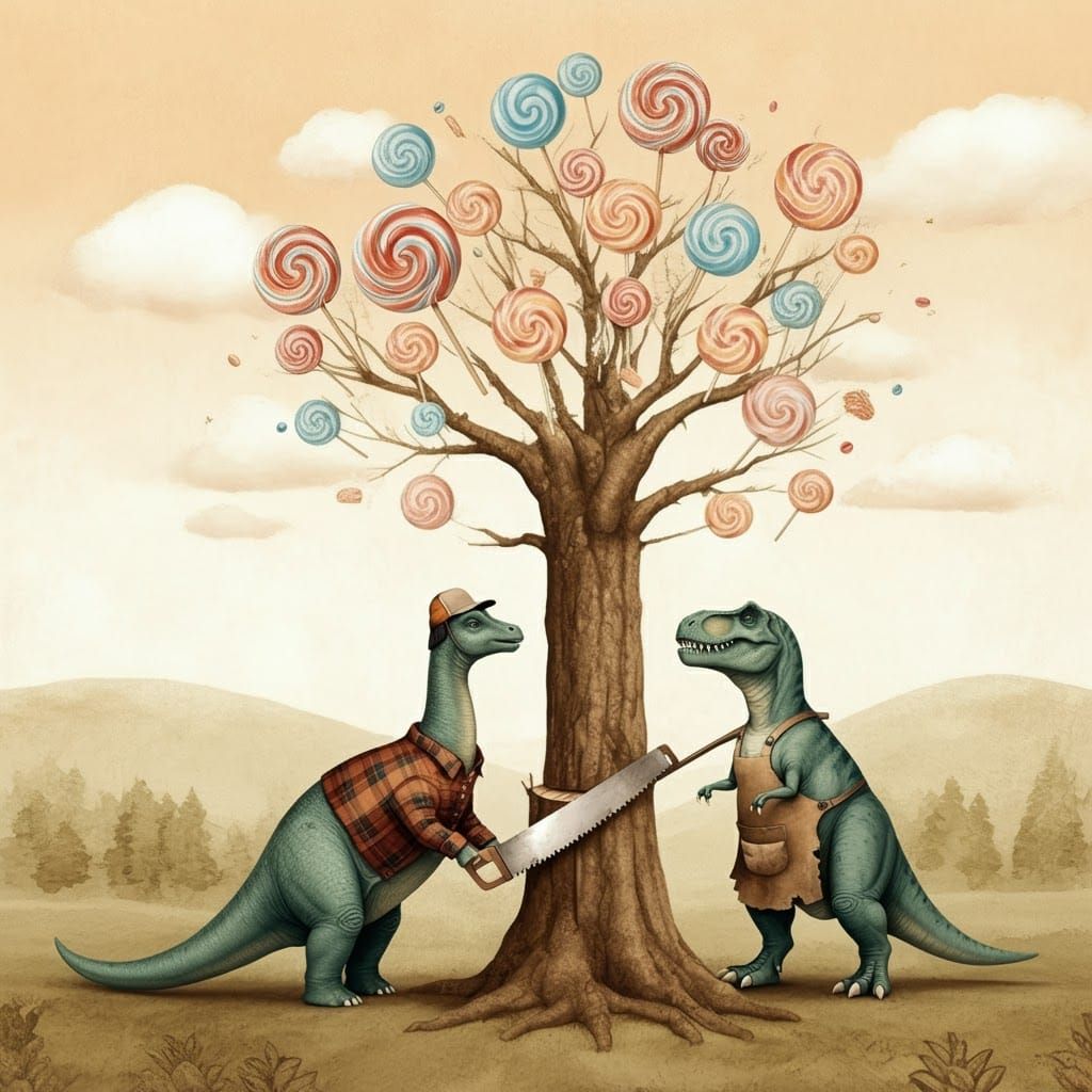Brachiosaurus and T-Rex Logging Candy Tree