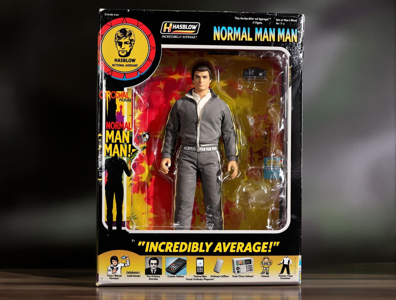 Vintage-Style Action Figure Packaging in Retro Color Scheme