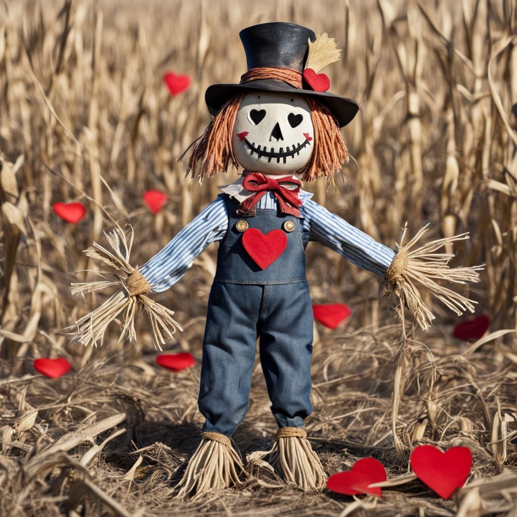 Creepy Scarecrow Holding a Valentine's Heart