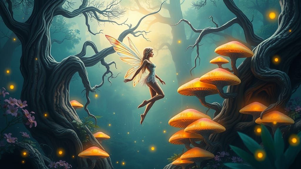 Surreal Fairy Amidst Enchanted Forest in Dreamy, Futuristic ...