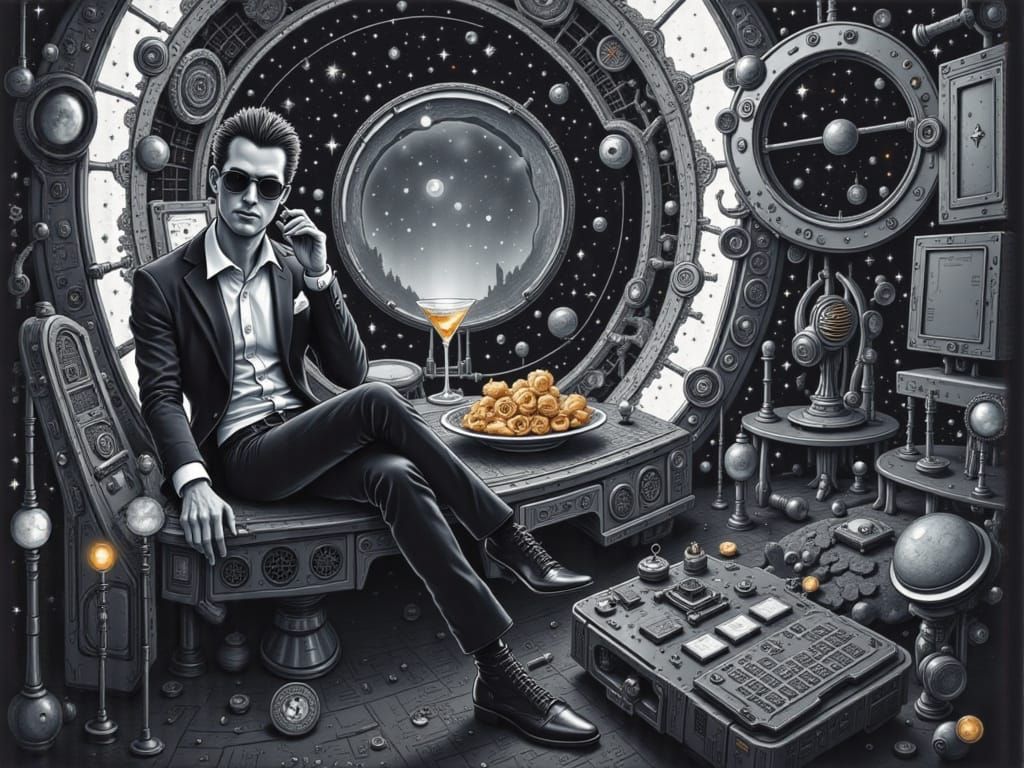 Secret Agent Enjoys Martini in High-Tech Command Post