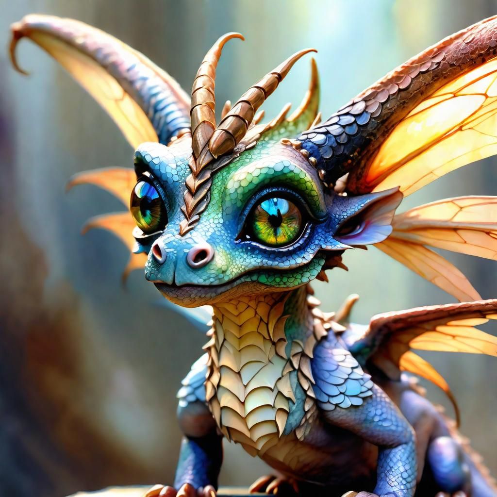 Watercolor Portrait of an Adorable Fairy Dragon