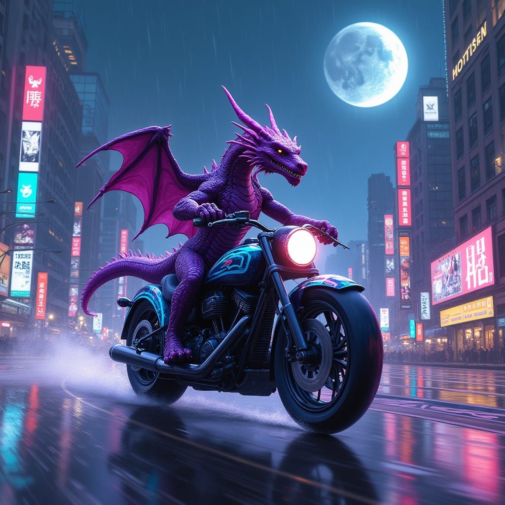 Cyberpunk Dragon Rides the Neon Highway