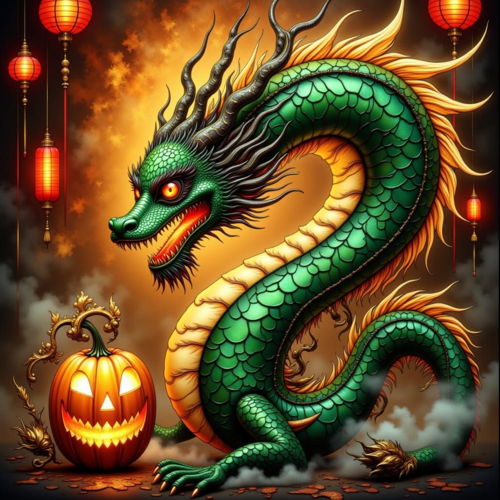 Halloween Dragon Meets Jack-o'-lantern in Festive Digital Ar...