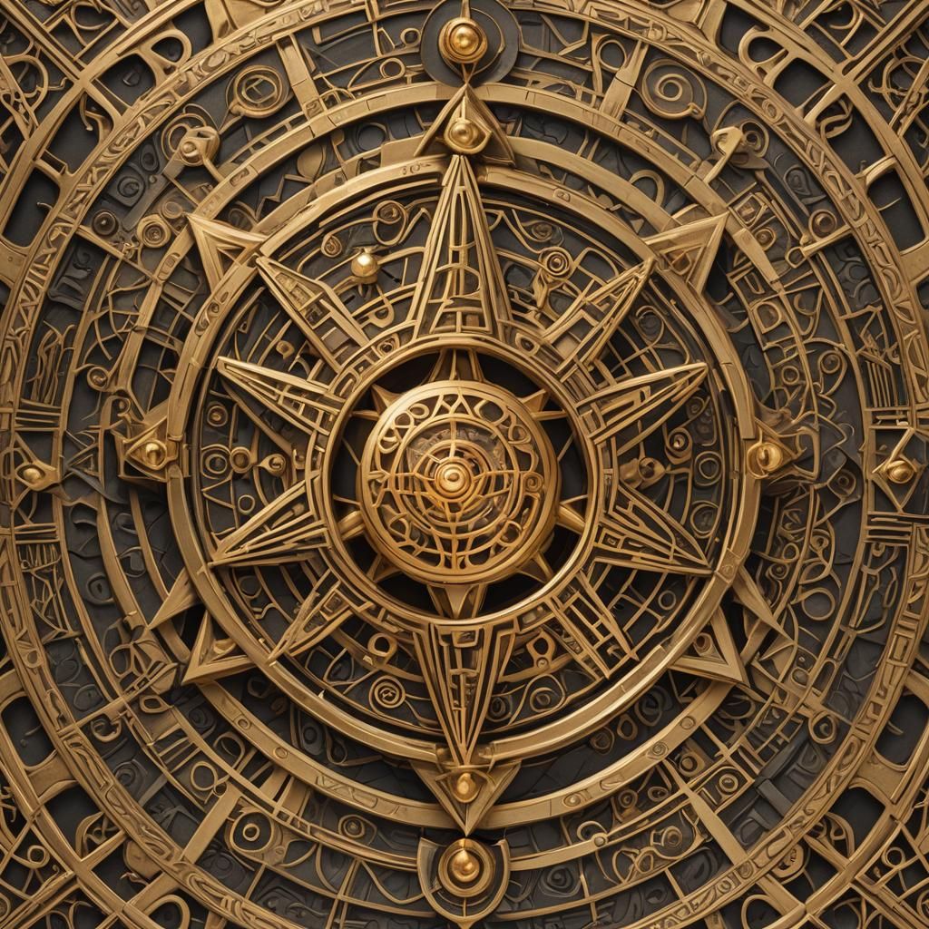 Golden Talisman with Geometric Design and Glowing Orb