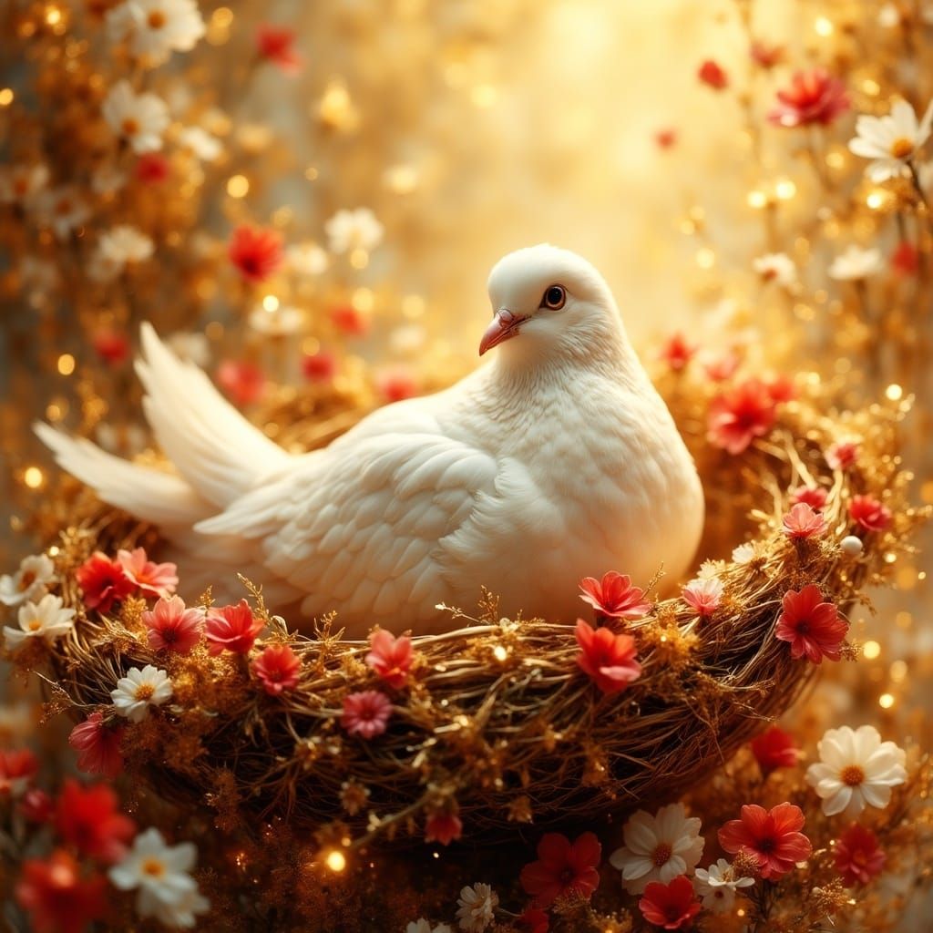 Ethereal Fantasy Dove in Golden Baroque Nest