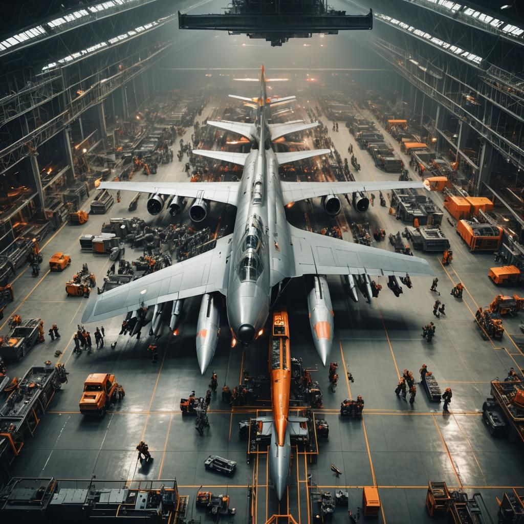 Airplane Factory Assembling Giant Military Fighters