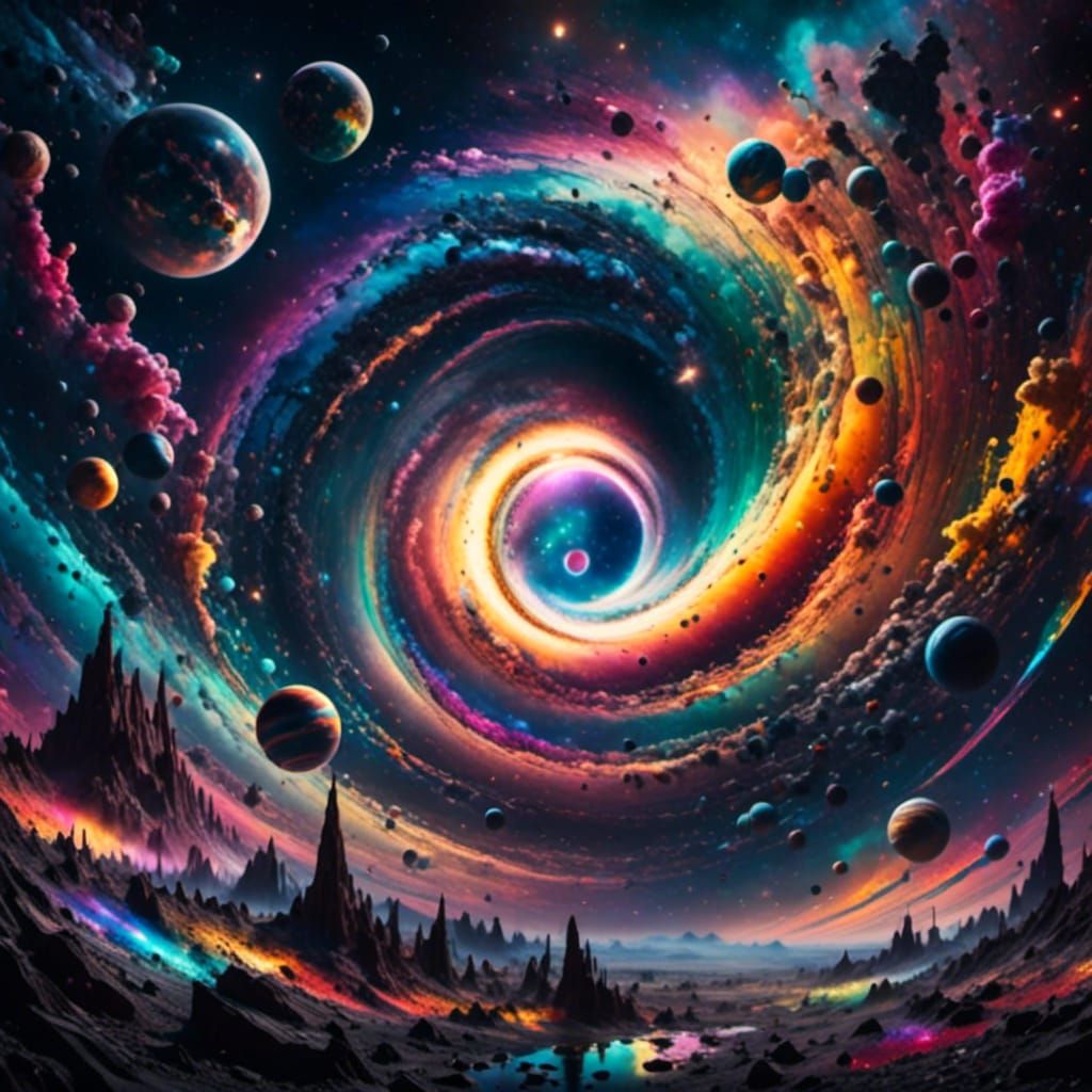 Planets Liquifying in Black Hole: Psychedelic Hyperrealism