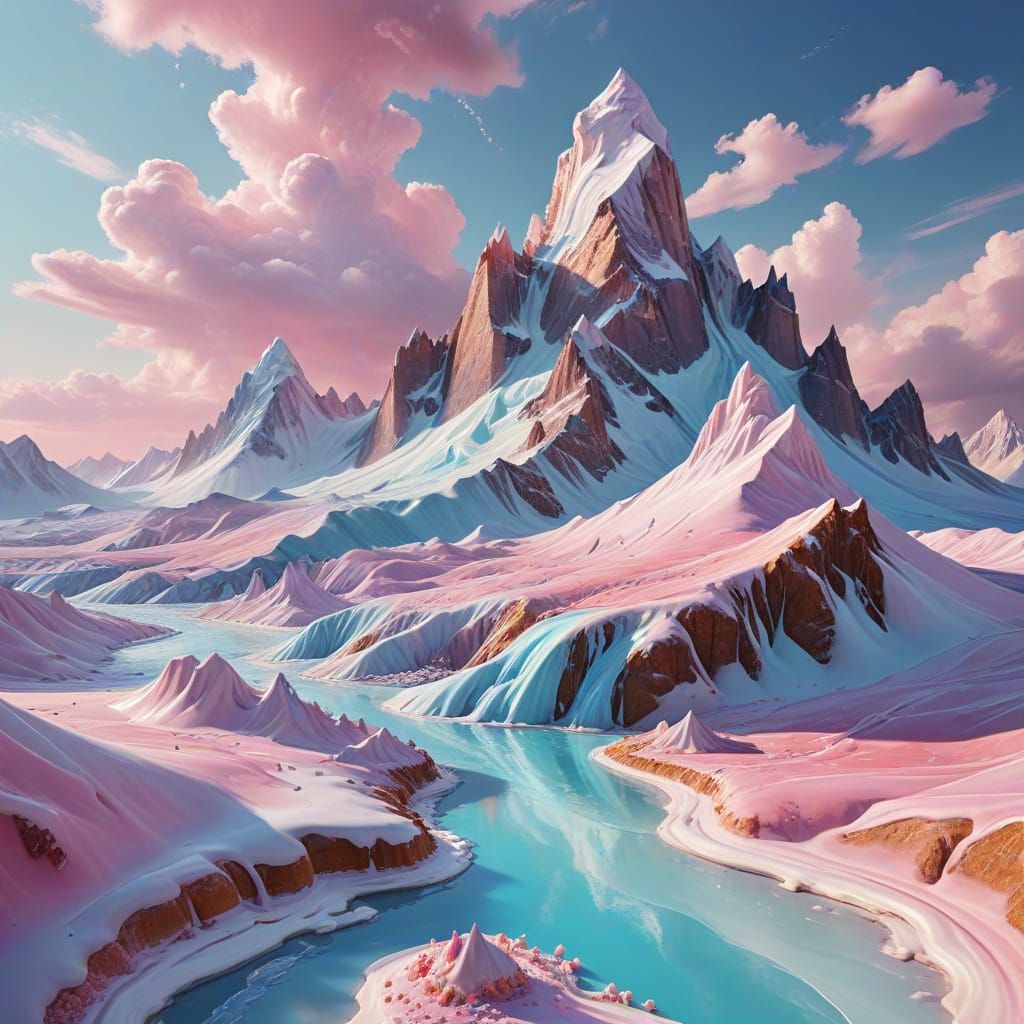 Pastel Ice Cream Mountains Flowing Syrup Candy Landscape