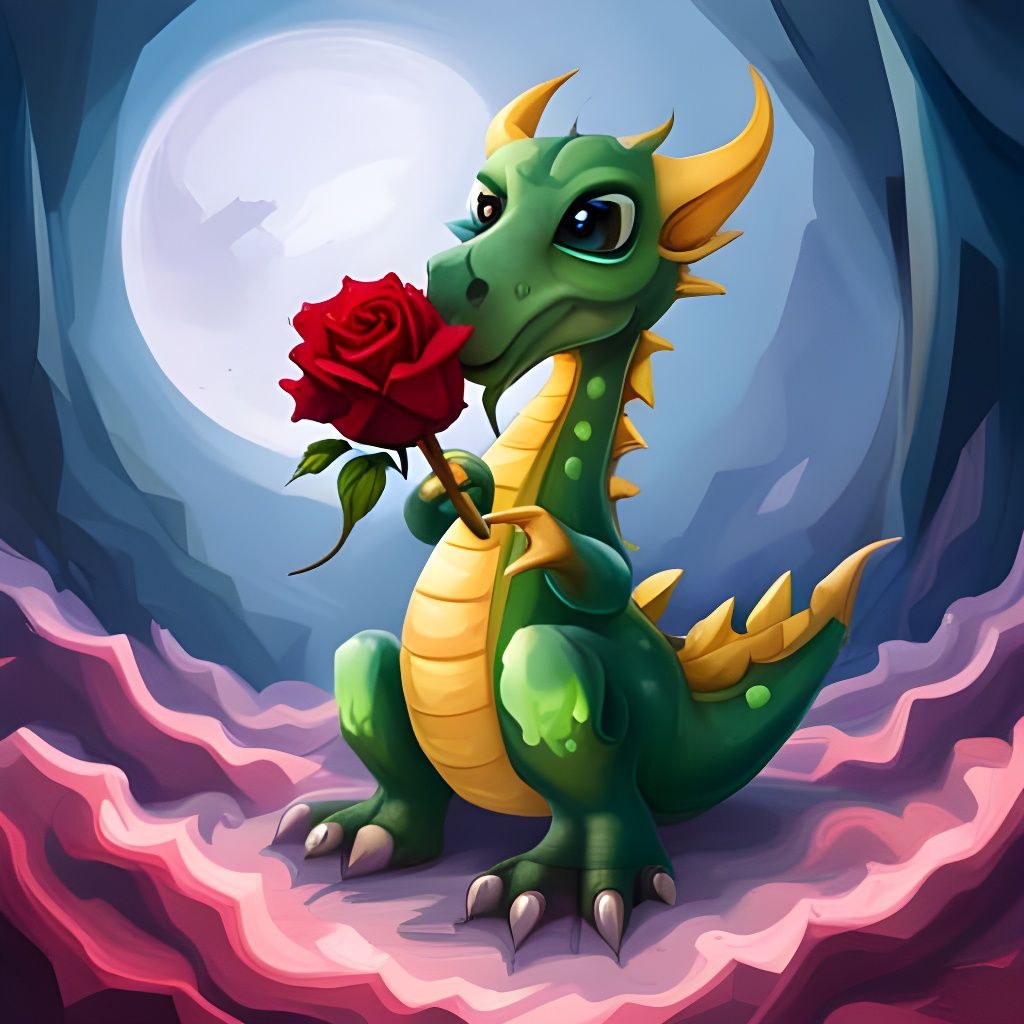 Cute Dragon with Rose in Graffiti Art Style