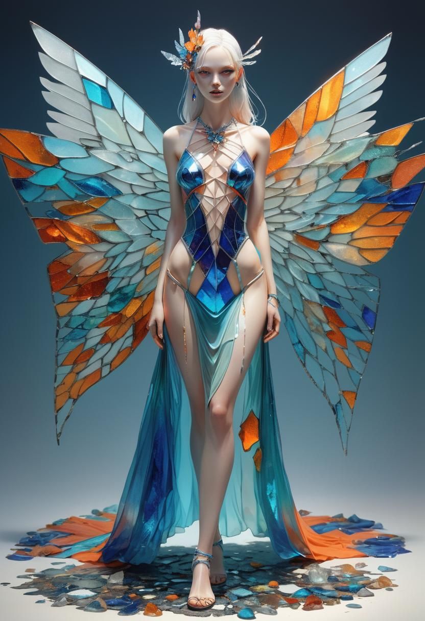 Majestic Model with Broken Glass Wings in Fantasy Style