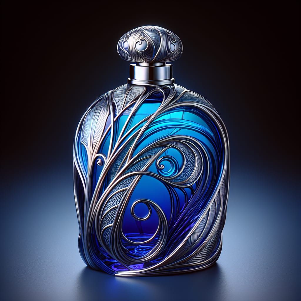 Art Nouveau Cobalt and Silver Perfume Bottle