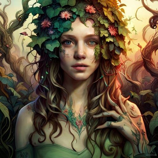 Intricate Vines on Hyperreal Hand in Forest