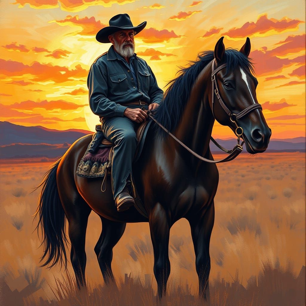 Gaucho Silhouetted Against Fiery Argentine Sunset