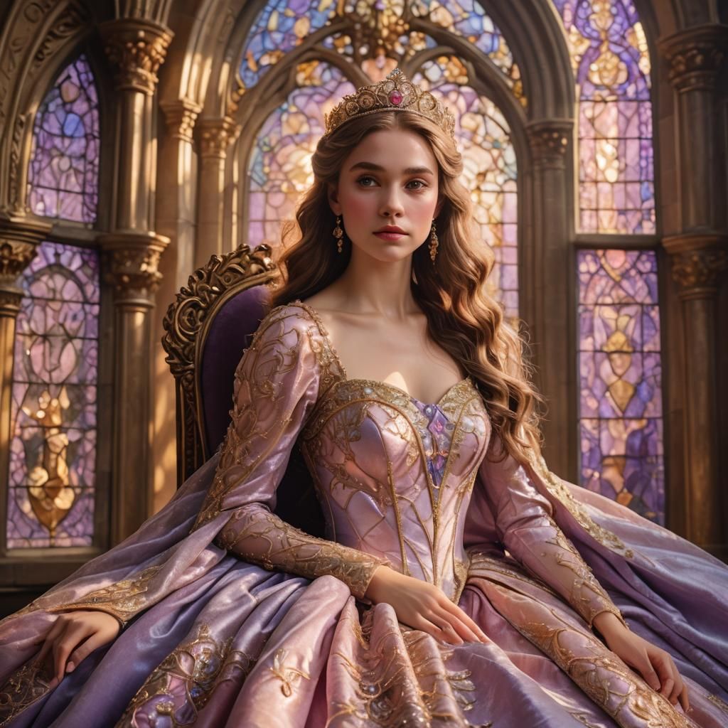 Princess on Throne in Sunlit Throne Room