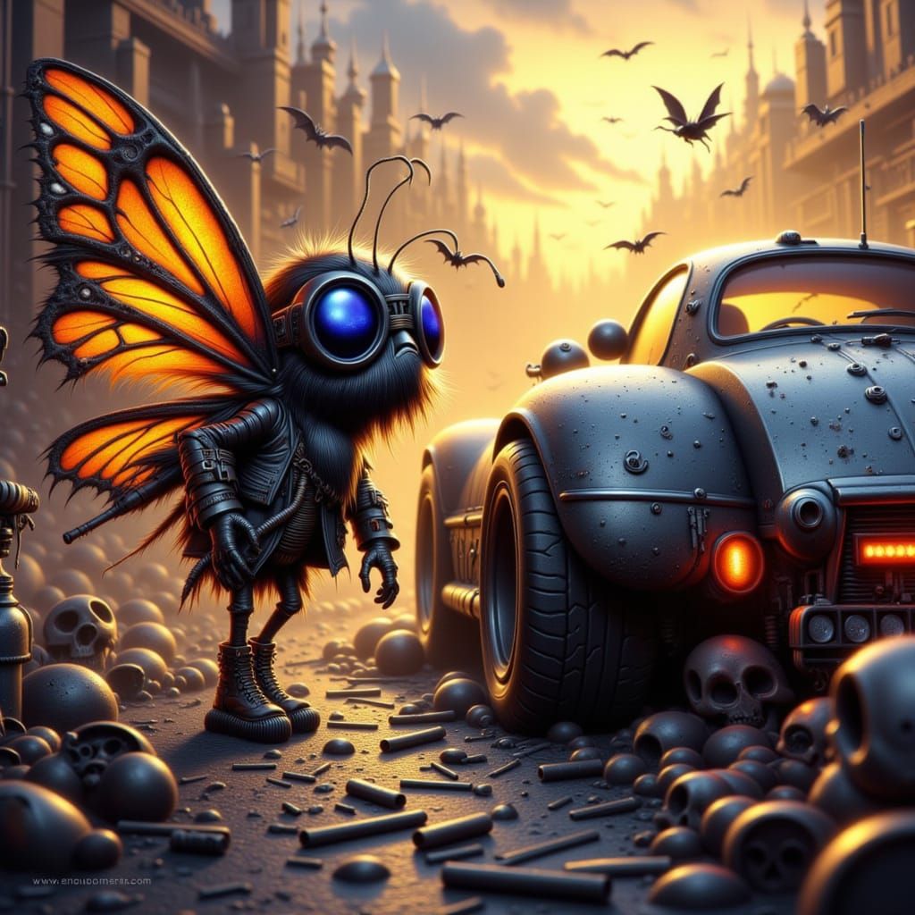 Futuristic Butterfly Pilot Stands by Speed-Air Vehicle in Sc...