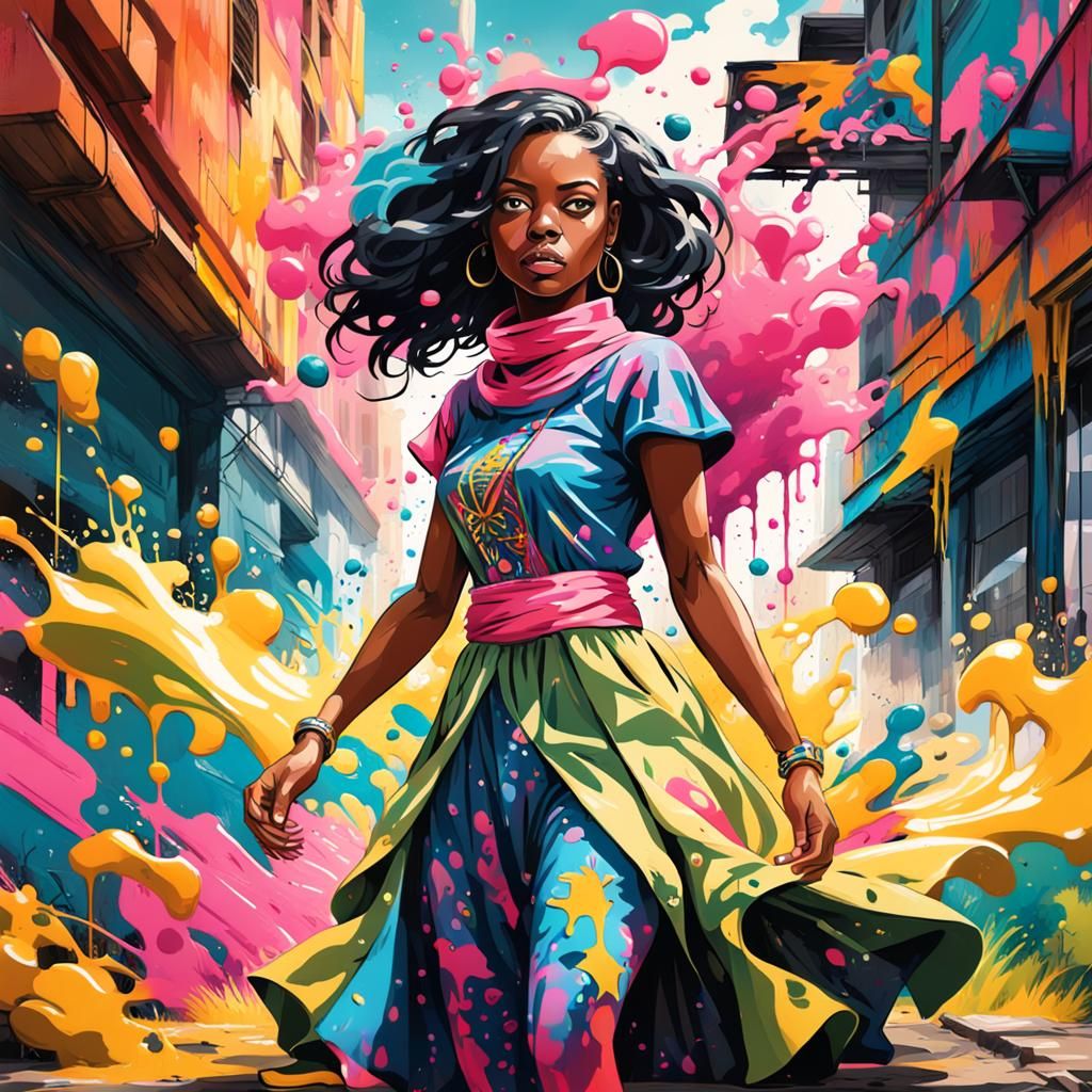 Colorful African Woman in Vibrant Graffiti Style