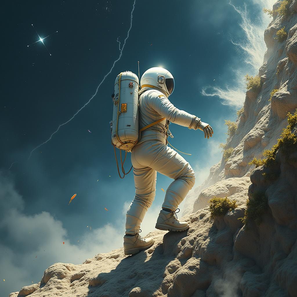 Astronaut Climbs Mount Olympus in Sci-Fi Style