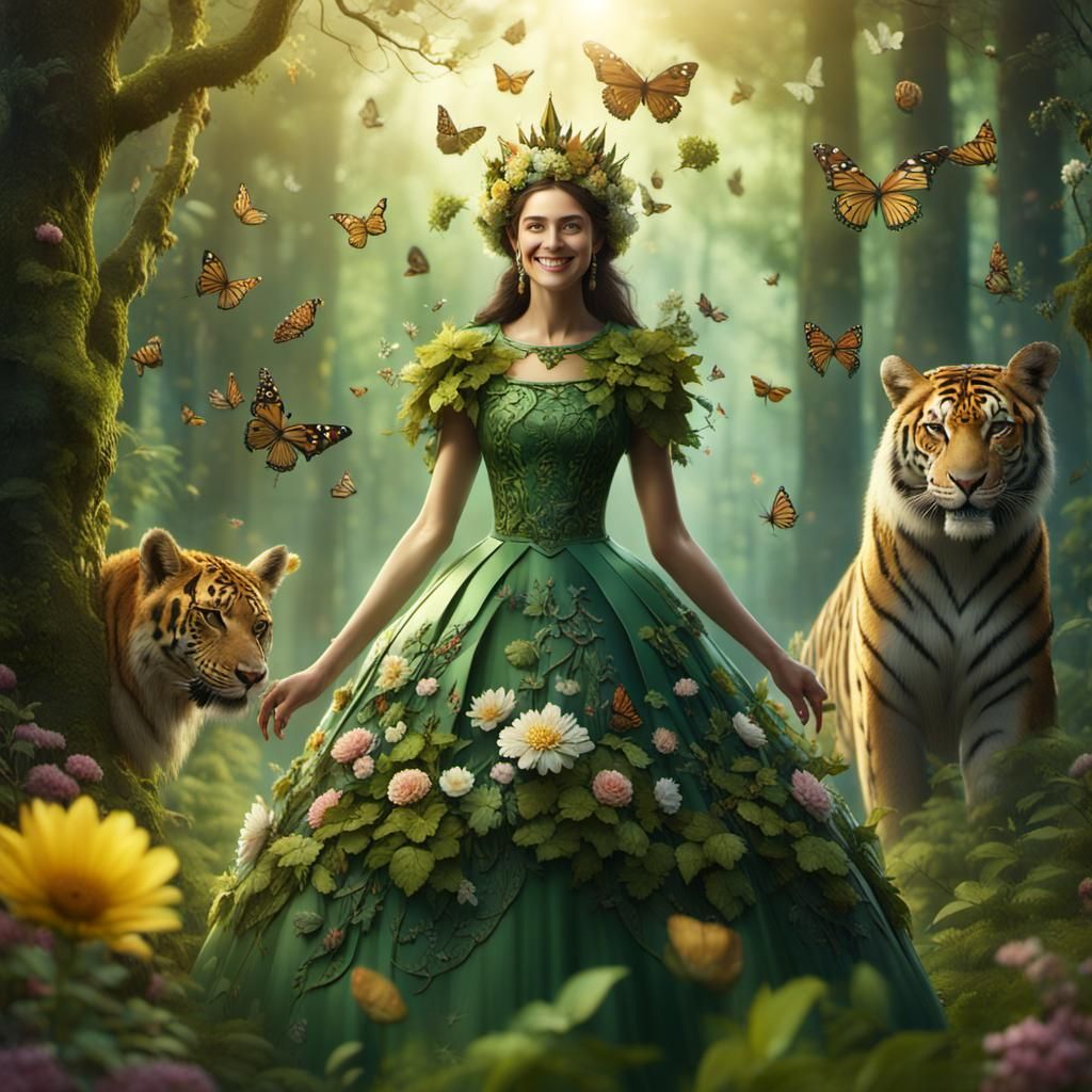 Floral Nature Queen in Sunny Forest: Digital Painting
