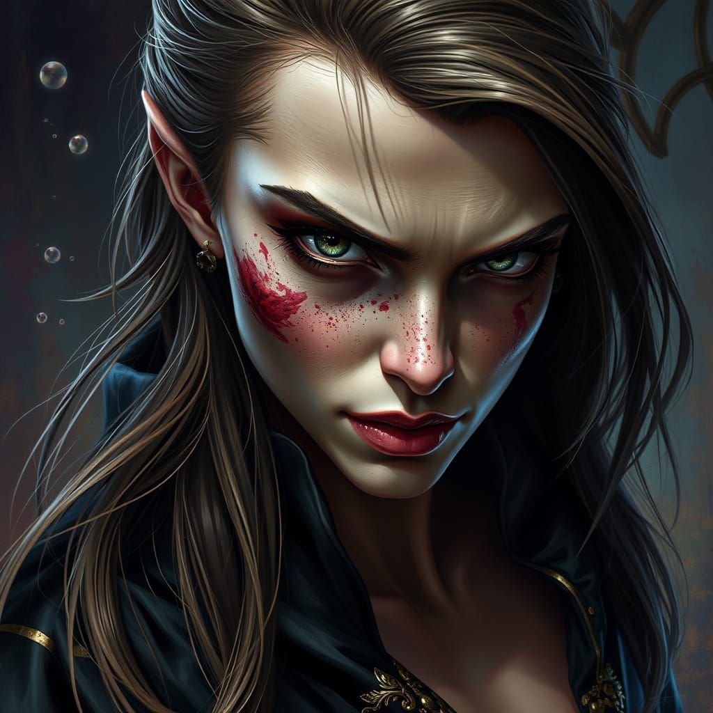 Hideous Woman in Black Dress: Hyperrealistic Portrait