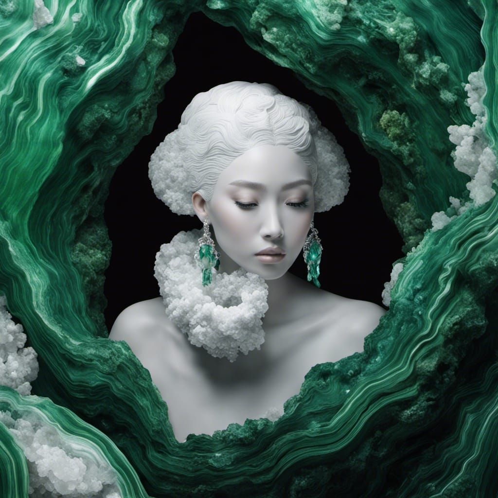Malachite Geode Reveals Crystalline Woman in Cave