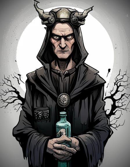 Monochromatic Doom-Metal Sketch of a Sickly Occultist