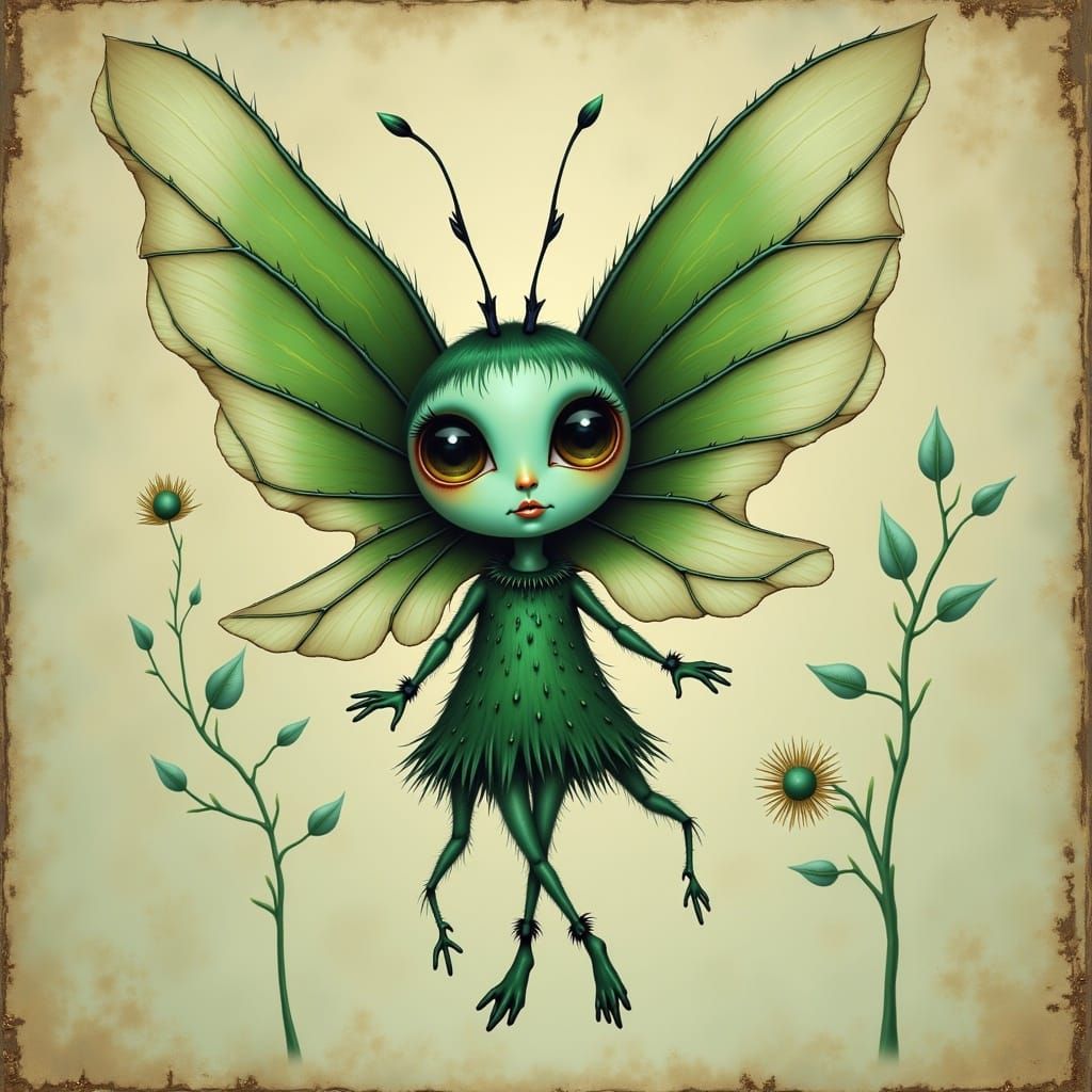 Stylized Green Luna Moth Surreal Illustration