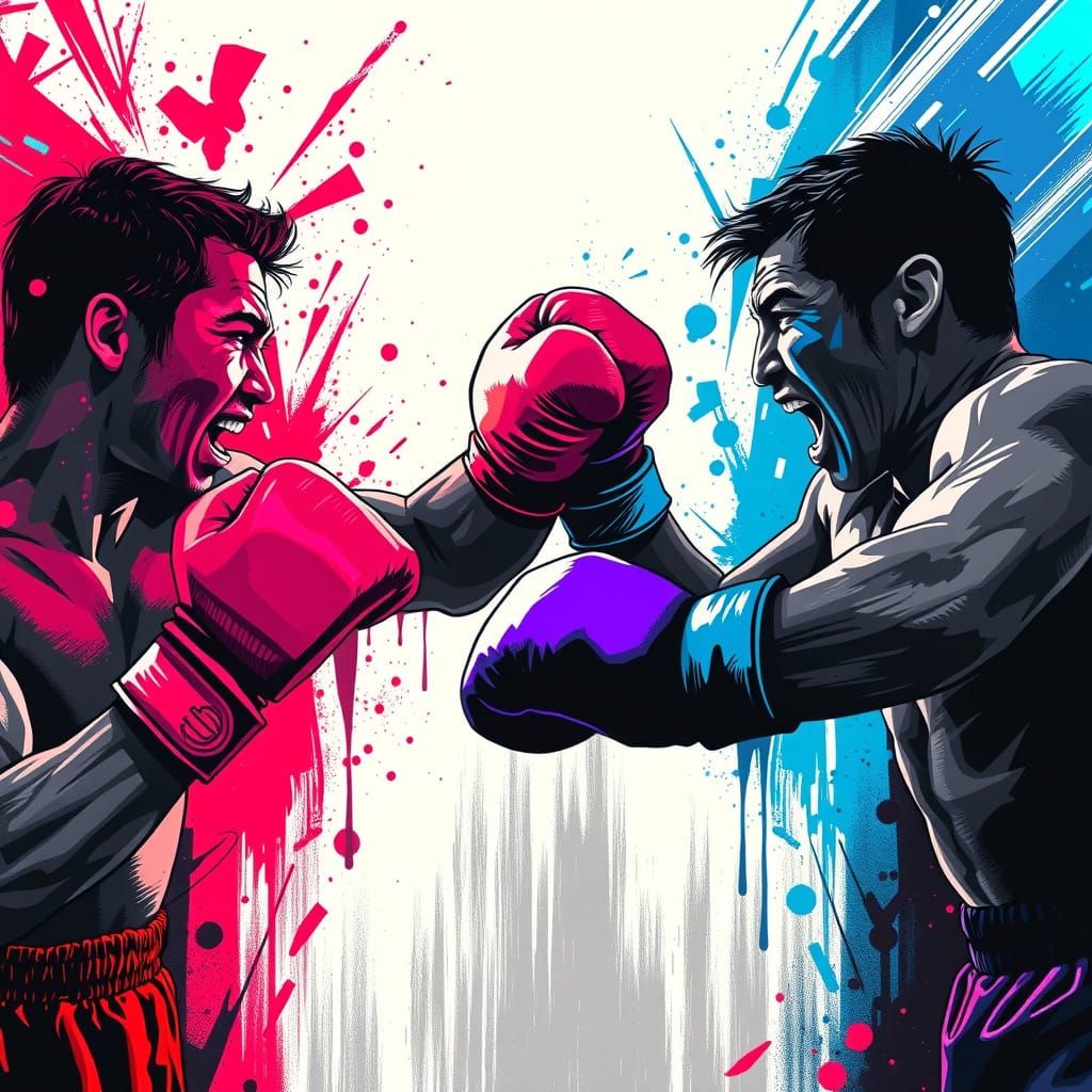 Boxers Clash in Dynamic Black and White with Fiery Neon Acce...
