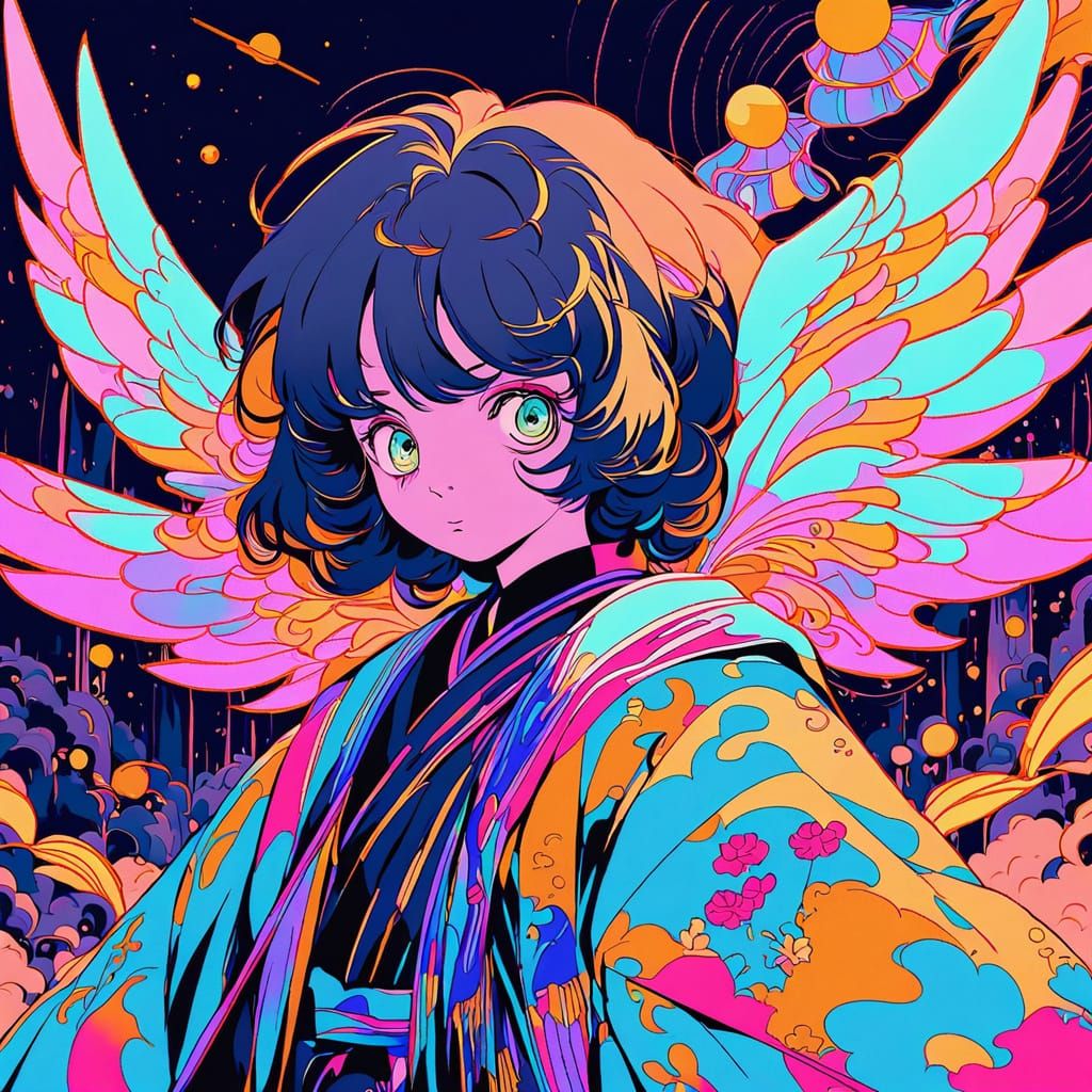 Anime Angel of Death in Vibrant 80s Style