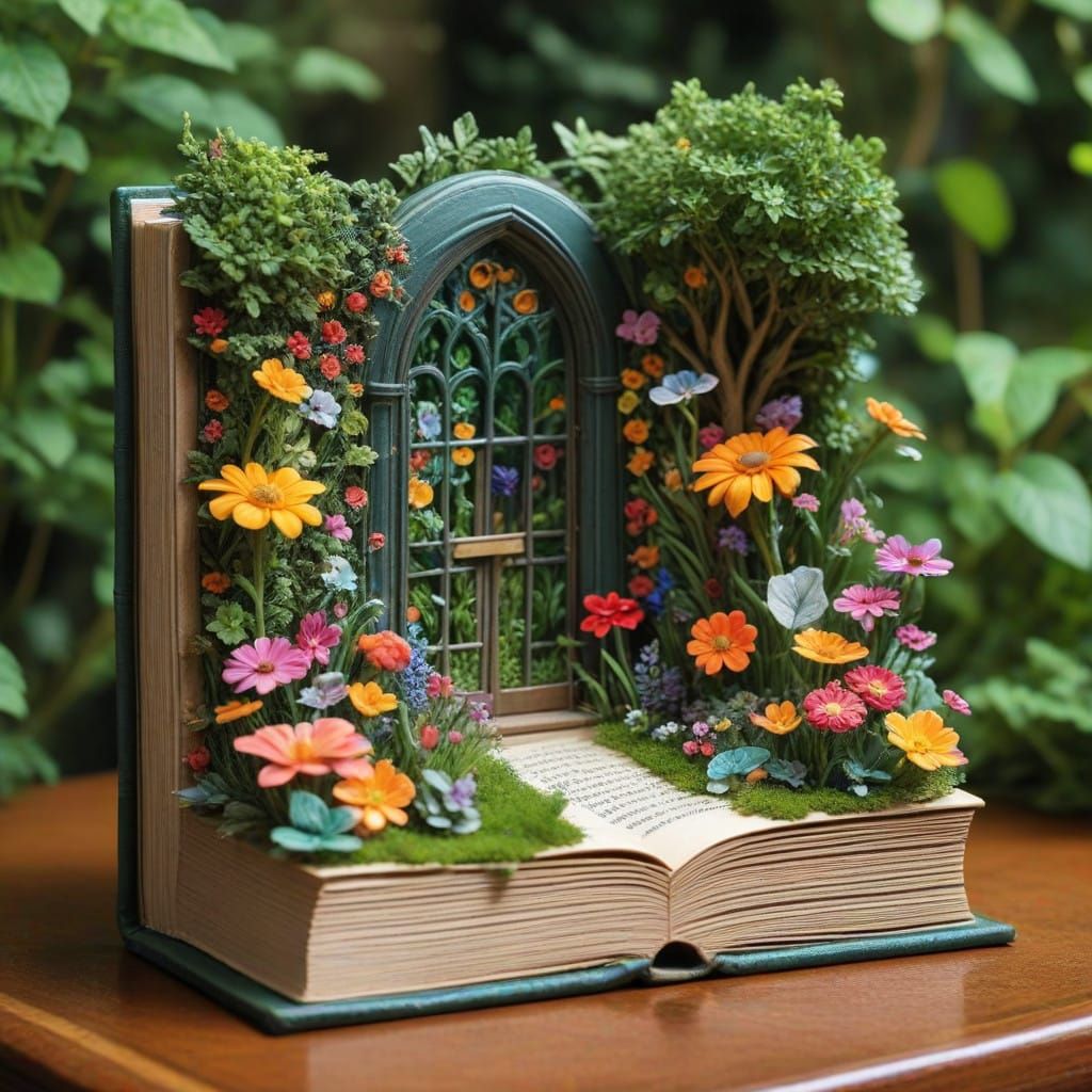 Whimsical Miniature Garden Hidden Within Leather-Bound Book
