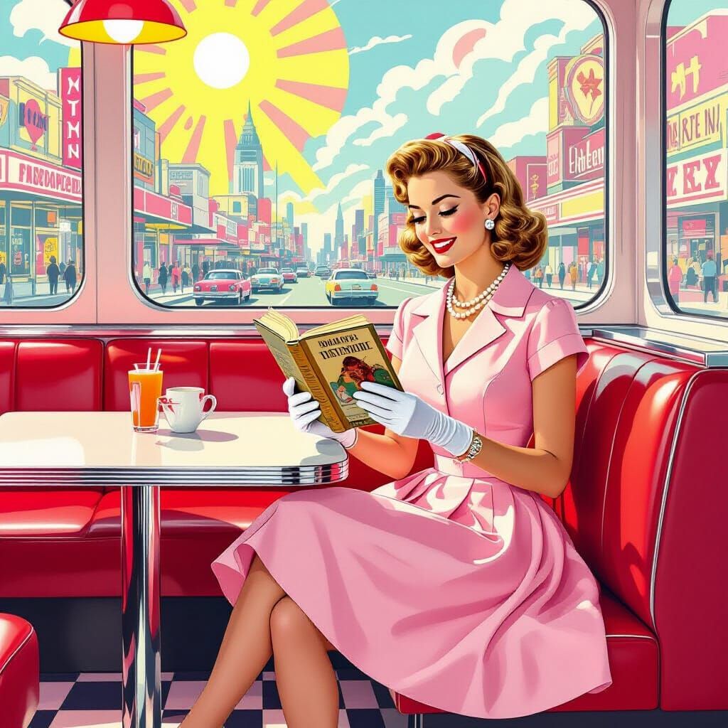1950s Housewife in Psychedelic Diner